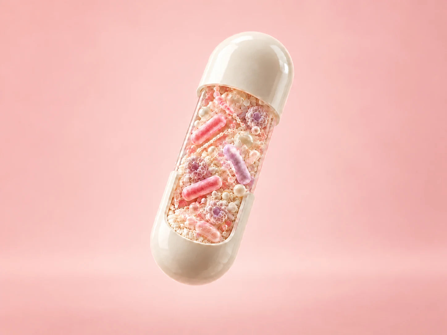 Cutaway of a Ren&uacute; capsule showing live cultures and prebiotic